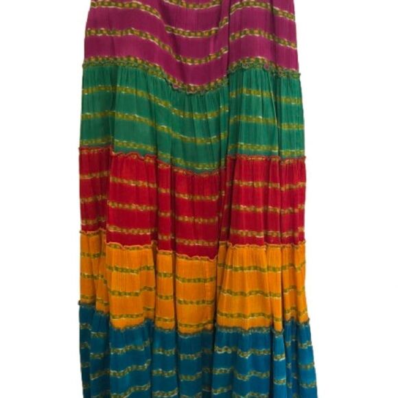 Ralph Lauren Red and Blue Tiered A-Line Maxi Skirt - Picture 6 of 8